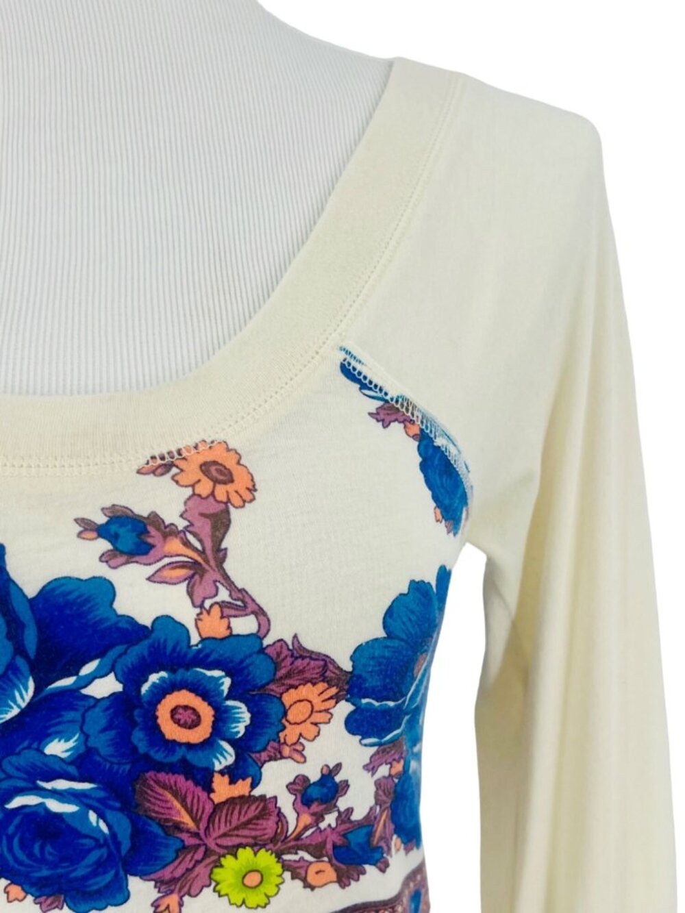 RARE VTG Free People Floral Crochet-Lace Shoulder Tunic Top | Boho Cottagecore S - Picture 3 of 13